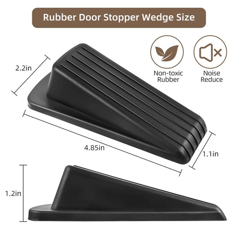 Black Rubber Door Stopper Wedge 2-Pack Heavy Duty Floor Door Stops dimensions diagram showing height and wedge angle.