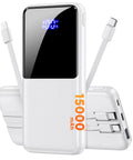 Portable Charger Power Bank With Built In Cable 15000mAh 22.5W, white power bank with digital display and built-in cables