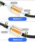10 Pack Gas Inline Fuel Filters Quarter Inch And Sixteenth Inch With Magnets And Durable Clamps Universal Replacement Kit showing method for different line sizes