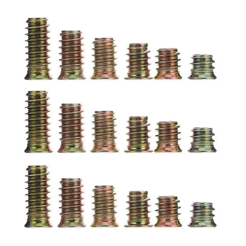 Assorted threaded inserts from 105 Piece Screw In Nuts Threaded Insert Kit For Wooden Furniture Carbon Steel Heavy Duty Easy To Install