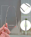 Two Pack Tongue Scrapers Made From 304 Stainless Steel For Adults And Kids, showing flexible and safe design with size details