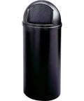 Round 15 Gallon Tough Outdoor Trash Can With Odor Resistant Dome Top, Scratch Resistant Finish, Push Door Access, And Secure Retainer