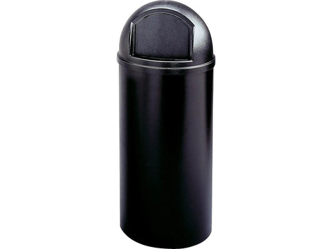 Round 15 Gallon Tough Outdoor Trash Can With Odor Resistant Dome Top, Scratch Resistant Finish, Push Door Access, And Secure Retainer