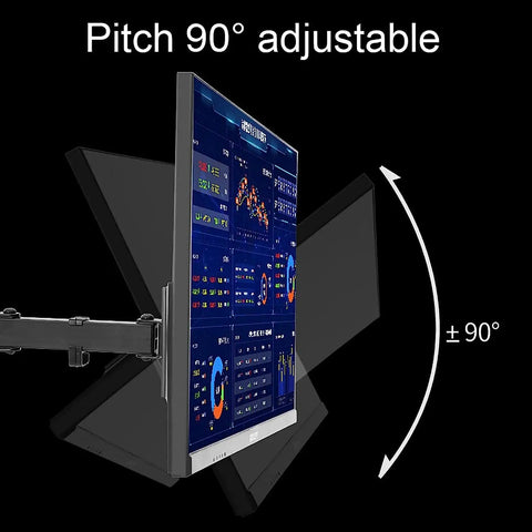 Universal Tabletop Monitor And TV Stand With Full Motion Articulating Arm showing 90° adjustable pitch for flexible viewing.
