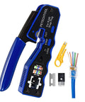 Pass Through Crimp Tool For Cat5e Cat6 Cat6a Ethernet 8P8C Modular Connectors One Handed Compact Cutter And Crimper with accessories