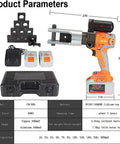 Portable Battery Powered Electric Hydraulic Cable Crimping Pliers With 360 Rotating Clamp For Copper And Aluminum Wire Terminals with accessories.