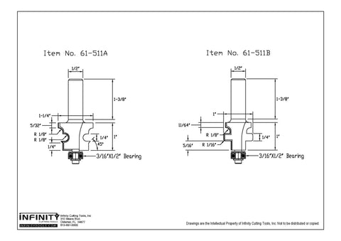 Technical drawing of One Half Inch Shank Floor Making Router Bit Set With Nail Slot And Carbide Tip dimensions and specifications