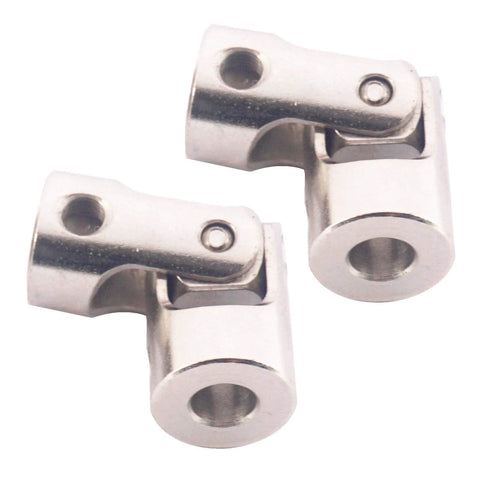 Two chrome Vgoohobby RC car rotatable U-joint steering shaft couplers, 3mm–3mm