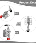 Heavy Duty Quick Release Clamp For Woodworking And CNC Fixtures, 27kg Holding Capacity, detailed views of metal parts and mechanism.