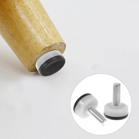 Adjustable M10 Furniture Leveling Feet Set With ABS And Iron Inserts 30 Pack showing detail of leveling foot on wooden leg