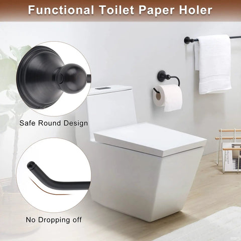 Oil Rubbed Bronze Bathroom Hardware Set With Four Must Have Essentials Toilet Paper Holder, safe round design, easy mount