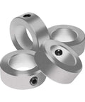 Beefy Half Inch Bore Solid Steel Shaft Collars With Zinc Plating Set Screw 1/4-20x1/4, 1 Inch Outside Diameter, 7/16 Inch Wide, Four Pack, Heavy Duty Hardware For Machinery And DIY Projects, four zinc-plated shaft collars with set screws