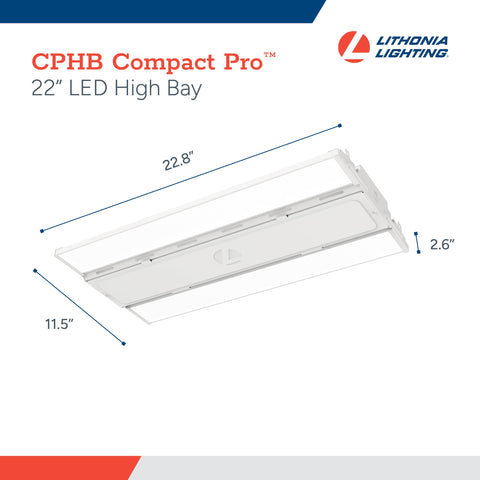 Diagram of Compact Pro LED High Bay Light Ultra Bright 24,000 Lumens 5000K Daylight Dimmable 120-277V dimensions 22.8x11.5x2.6 inches