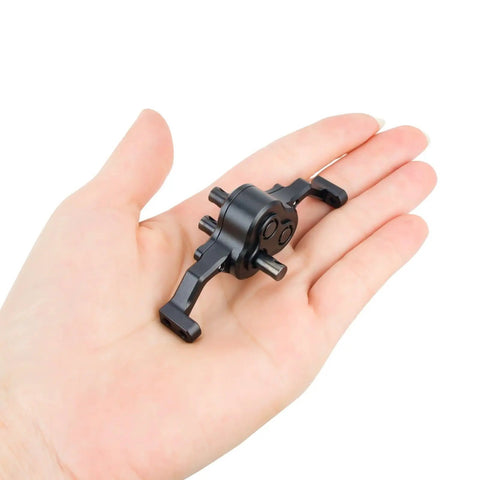 70mm Width Transfer Case With Reverse Shaft CNC Aluminum Gearbox for RC Crawler in hand, showcasing compact CNC aluminum design.