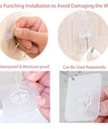 Hands demonstrating 24 Pack Heavy Duty Self Adhesive Hooks Transparent Reusable Waterproof Wall Hangers For Kitchen Towels Curtains Bathroom Coats And Shower Doors No Damage Easy To Install Removable Without Residue on a wet surface.
