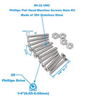 Size 6 32 UNC Stainless Steel Phillips Flat Head Machine Screws And Hex Nuts Assortment Kit 304 Stainless Full Thread Length
