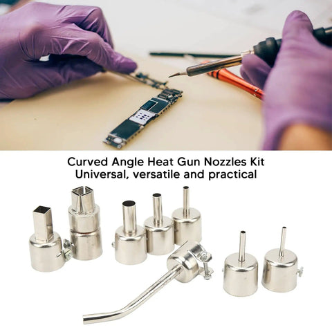 Pro Grade Curved Angle Heat Gun Nozzle Kit 8 Pcs Stainless Steel Tips for PCB desoldering and electronic repair work