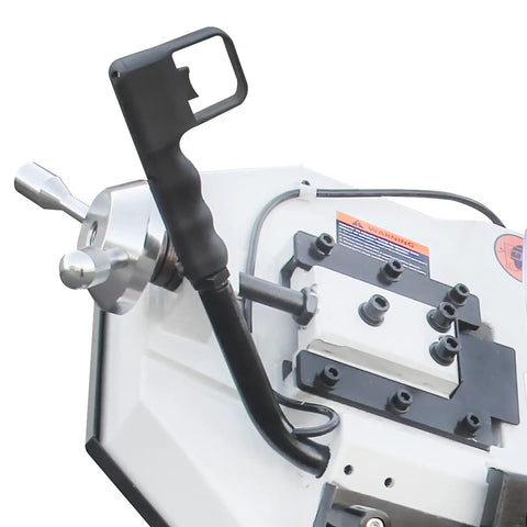 Close-up of control handle on Beefy Heavy Duty Metal Band Saw With 10 Inch By 7.9 Inch Cutting Capacity, 1.5 HP Motor, 115/230V Dual Voltage