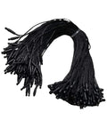 Premium Black Nylon Hang Tag Strings Featuring Slick Snap Lock Fasteners in bulk, each eight inches long for apparel pricing.