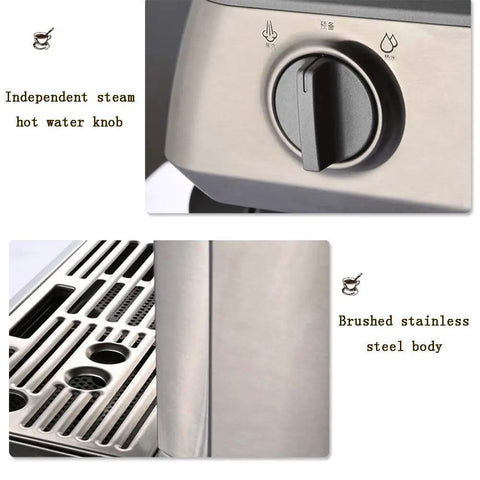 Top Shelf Bean To Cup Coffee Maker Featuring A Heavy Duty 15 Bar Pump And Integrated Milk Frother For Pulling Smooth Double Shots And Tasty House Made Lattes Anytime showing brushed stainless steel body and steam hot water knob.