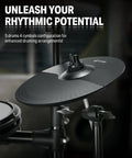 Close-up of cymbal and drum from DED-200X Electronic Drum Set With Quiet Mesh Pads And Realistic Feel, 31 Kits And 450 Sounds.