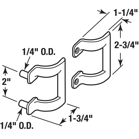 Diagram of Diecast Shower Door Handle Set In Chrome For Tub Enclosures And Sliding Or Swinging Doors, 2 Inch Hole Center dimensions