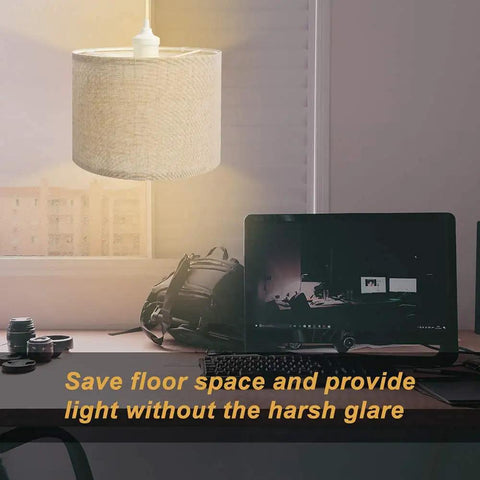 Plug In Pendant Light With 15 Ft Clear Cord Beige Linen Shade On Off Switch Hanging Ceiling Light For Bedroom Living Room Dining Area Cozy Vibe And Easy Height Adjustment above desk