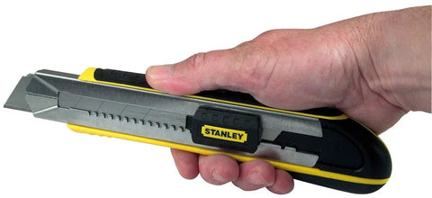 Hand holding FatMax Snap Off Knife Durable Utility Knife Built For The Shop Home And Field Use With A Beefy Build And Easy Blade Change
