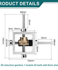 Diagram of 90 Degree Right Angle Worm Gearbox One To Twenty Reduction 1 Module With 20 Teeth Worm Gear Aluminum Frame 6mm Shaft