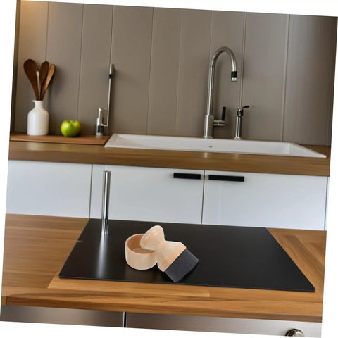 Real Deal Silicone Cutting Board Oil Wax Applicator Brush For Zero Hassle Kitchen Maintenance And Wooden Utensil Care Food Grade Mineral Oil Finishing Tool Smooth Operator No Rush Setup on a kitchen countertop.