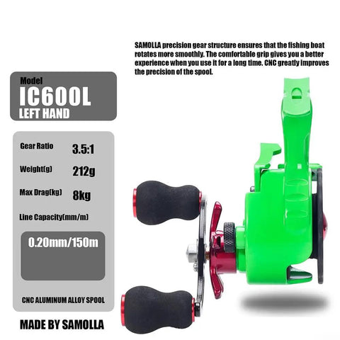 Magnetic Descent Ice Fishing Reel With Thirteen Magnets, Five Plus One Ball Bearings, Brass Gears, Pro Grade Line Protection