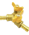 Brass Three Eighth Inch Hose Barb Y Shaped Three Way Shut Off Valve With Two Switches For Water Fuel And Air Applications