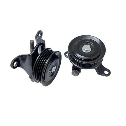High Performance Drive Belt Tensioner Assembly Perfect For Toyota Hilux Hiace Land Cruiser Dyna And T100 Models With Idler Pulley Power Steering Upgrade, black metal construction.