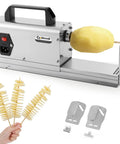 Heavy Duty 3 In 1 Tornado Potato Slicer That Slays Spiral And Straight Cuts With Rust Proof Stainless Steel Blades for curly fries.