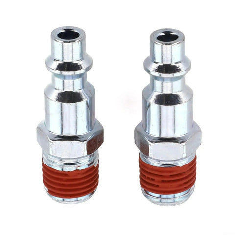 Premium Red 2 Pack 1/4 Npt Male Air Line Fitting Quick Connect Coupler Kit For Compressor Hose And Pneumatic Tools Industrial Type D Standard Heavy Duty, two metal fittings