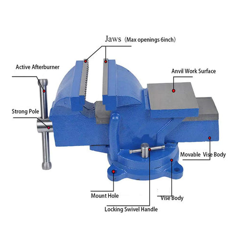 Heavy Duty 6-Inch Swivel Bench Vise With Locking 360-Degree Swivel Base For Metal Milling Tabletop Workbench Clamp Press 150mm Jaw Ideal For Home Shop Projects
