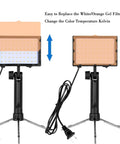 Two 60 LED Portable Photo Lighting Kit with Adjustable Tripod Stand showing color filter change: white to orange.