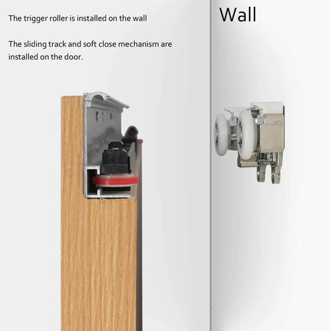 Concealed Sliding Barn Door Hardware With Soft Close, Trackless Wall-Mount System For 40 Inch To 44 Inch Openings, 48 Inch Rail installation