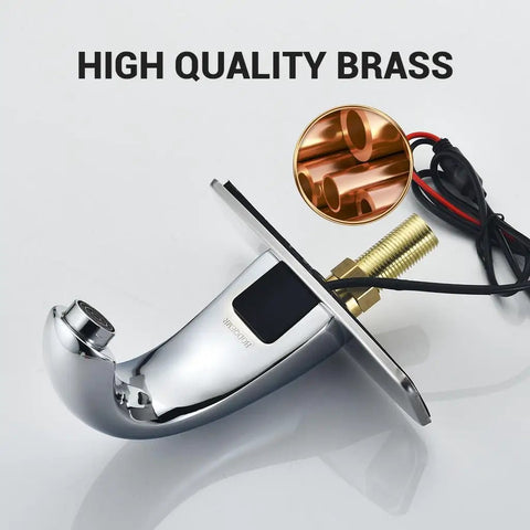 Automatic Sensor Touchless Bathroom Sink Faucet in Chrome Hands Free Battery Powered Modern Vanity Tap with Deck Plate
