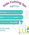 Amazon Kids Cutting Set front view: kid-sized, safe toddler knives with color-coded handles.