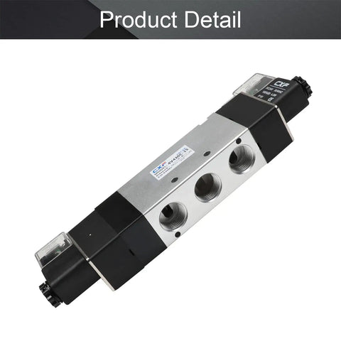 Top Shelf 1/2 Inch Pneumatic Solenoid Air Valve Dc24V Five Port Three Position Control Aluminum Cast Body Tight Seal Smooth Slide Straight Shot Industrial Solenoid Valve