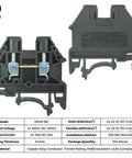 Compact DIN Rail Terminal Block Screw Type UL 600V 30A 10-22AWG, Pack of 100, shown from front and side