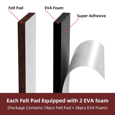 54 Piece Felt And EVA Foam Furniture Pads Set For Bed Frame And Chairs, Anti Vibration Soundproof Protectors With Self Adhesive Backing, Prevent Scratches, Noise, And Wall Damage, Easy Peel And Stick, Brown