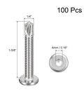 Heavy Duty Hex Socket Self Tapping Screws One Quarter Inch By One And Five Eighths Inch 410 Stainless Steel Flat Head Self Drilling For Sheet Metal And Wood Pack Of One Hundred Silver