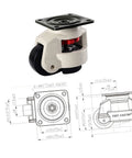 Beefed Up Leveling Casters Set, 4 Pack Universal Workbench Transport Wheels With 1100lb Load Capacity, Adjustable Feet For Industrial Equipment, Carts And Machinery, Aluminum Body, Non Slip Pads, Nylon Wheels: single leveling caster with nylon wheel and dimension diagram