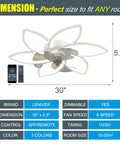 Dope 30 Inch Ceiling Fan With Lights Remote Control Dimmable 3 Color Temperature 6 Speed Low Profile Flush Mount White