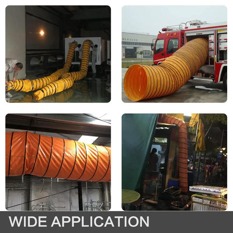 Collage of Flexible PVC Duct Hose For Your HVAC Setup Flame Retardant Hard Wearing Beefy Heavy Duty Ventilation Ducting applications