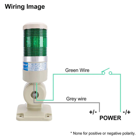Wiring diagram for Green LED Signal Tower Light With 180 Degree Rotatable Base Continuous 110V AC Powered Industrial Stack Lamp