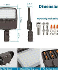 Power Saving 150W LED Parking Lot Light With Dusk To Dawn Sensor, 22500 Lumens, 5000K, IP65, mounting accessories shown
