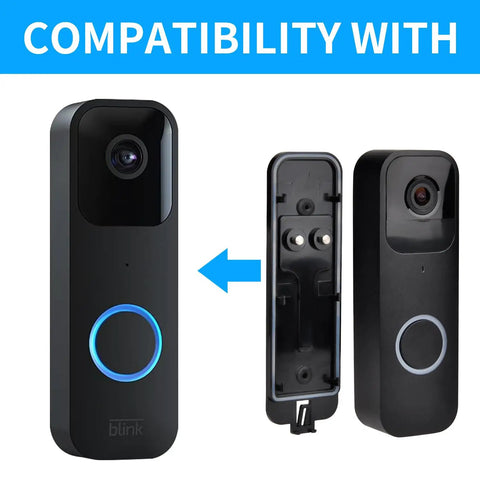 Built Tough Backplate Replacement For Leading Smart Doorbell Systems, showing Blink video doorbell and replacement mount.